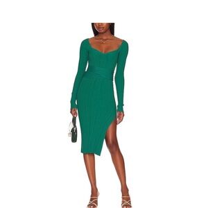 L'Academie Pabla V Neck Midi Dress in
Green